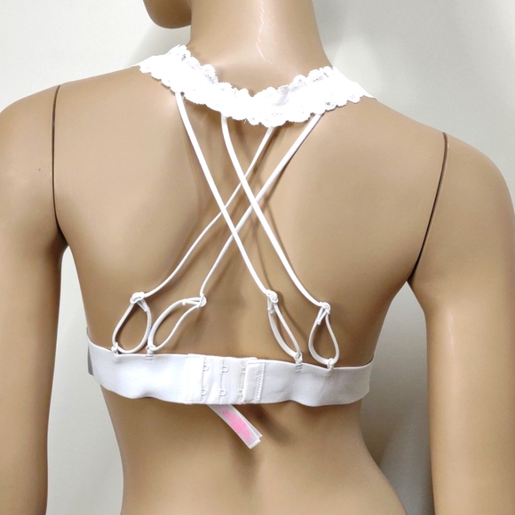New Victoria's Secret Pink Medium white lace caged back bralette - Picture 5 of 11